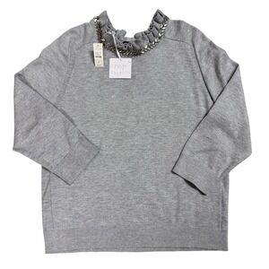 RSVP by Talbots Jewel Ruffle Mock Neck Tie Back Sweater Gray Cashmere Blend XL